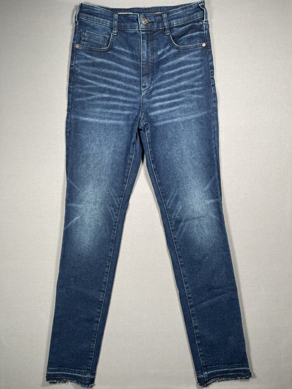 Pilcro High Rise Cigarette Dark Wash Slim Straight Raw Hem Jean - Women 28T X 34